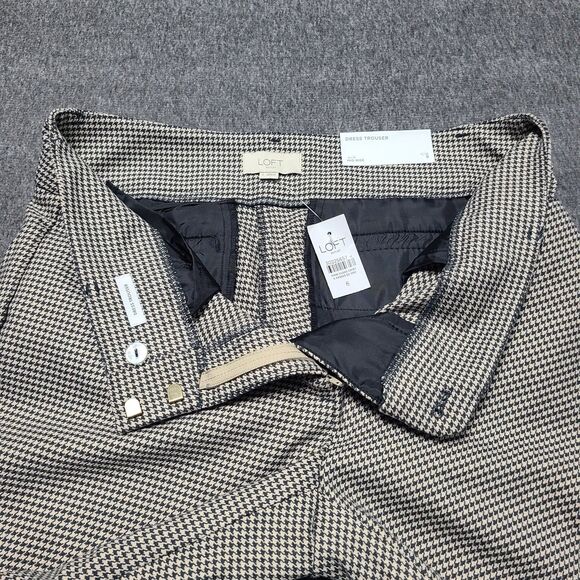 Loft Outlet Dress Trouser Pants Womens 6 Black White Houndstooth Mid Rise Career - Picture 4 of 10